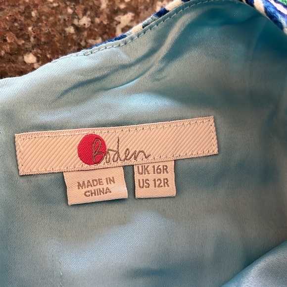 Boden Dress Sheath Emerald Deco Career Colorful Green Blue Belted Lined Size 12 - Picture 10 of 15